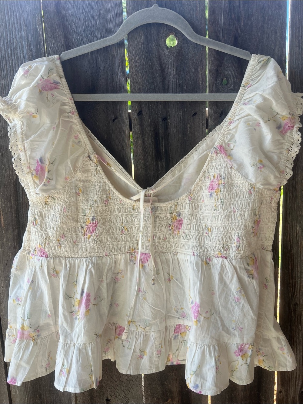Universal Thread Cream Peplum Blouse with Pink Floral Print - Picture 4 of 5